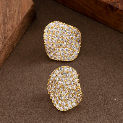 Geometric Zirconia Stud Earrings Elegant Silver Needle Casual Style