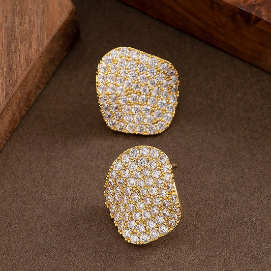 Geometric Zirconia Stud Earrings Elegant Silver Needle Casual Style