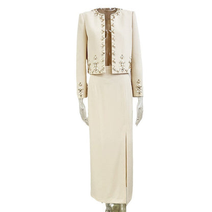Beaded Cardigan Set With Long Skirt