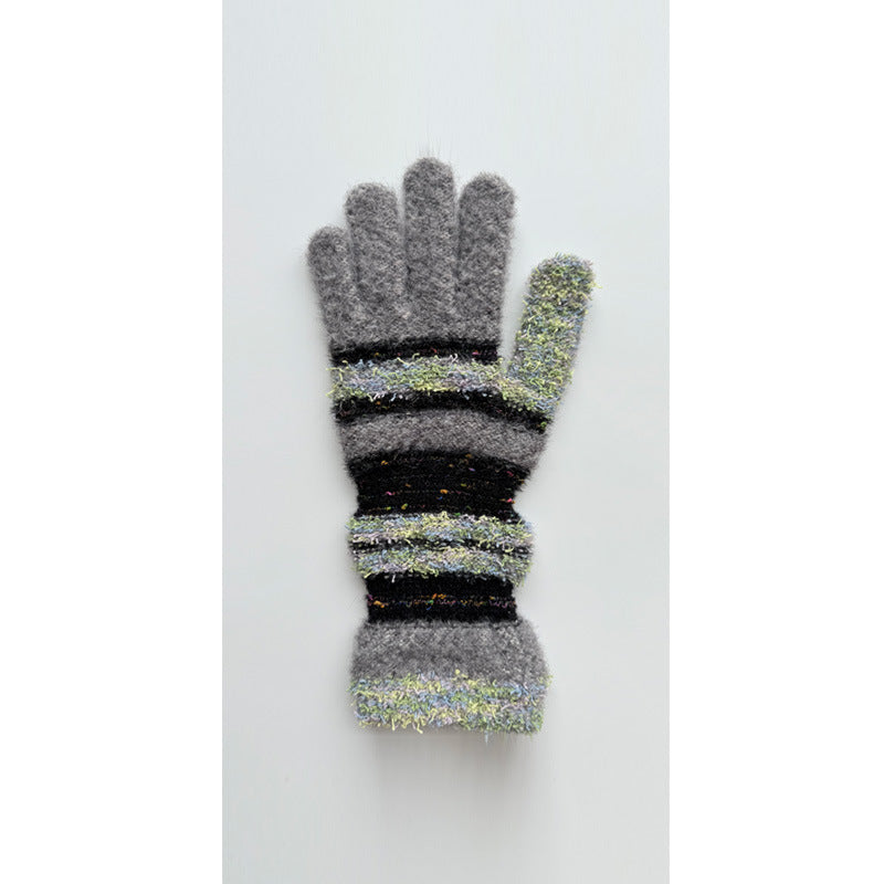 Striped Knit Fingerless Gloves For Women - Warm & Stylish