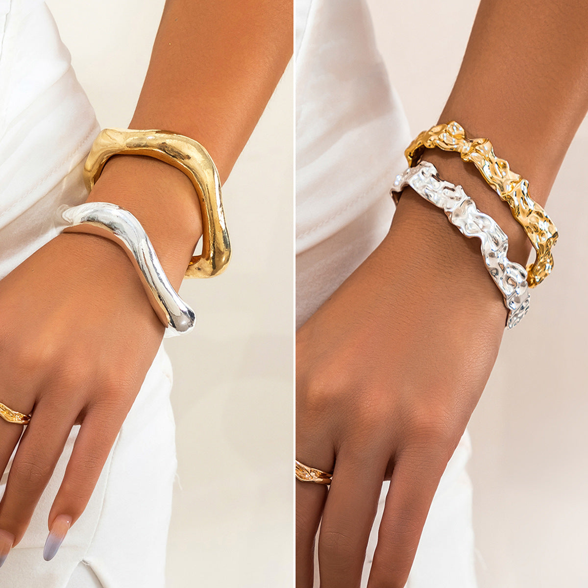 Trendy Irregular Geometric Metal Lava Bracelets For Women