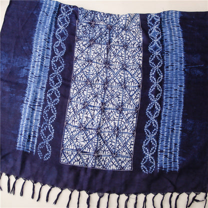 Dyed Blue And White Porcelain Series Cotton And Linen Scarf Travel Shawl Literary Accessories
