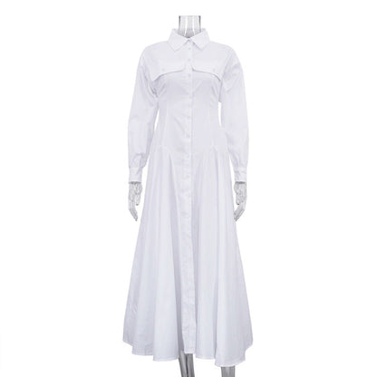 Elegant White Shirt Dress With Pleats And High Waist