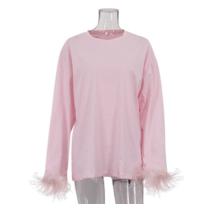 Casual Feather Detail Long Sleeve T-Shirt