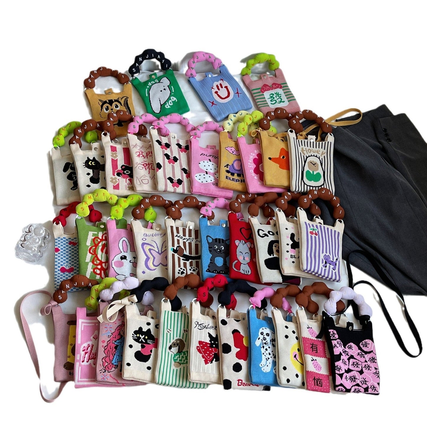 Trendy Knitted Crossbody Phone Bag Cute Cartoon Design
