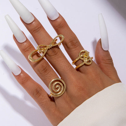 Geometric Metal Lava Line Open Ring Set - 4 Pieces