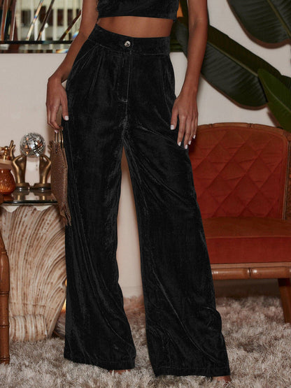 Elegant Loose-Fit Wide-Leg Pants with Buttons for Chic Office Style