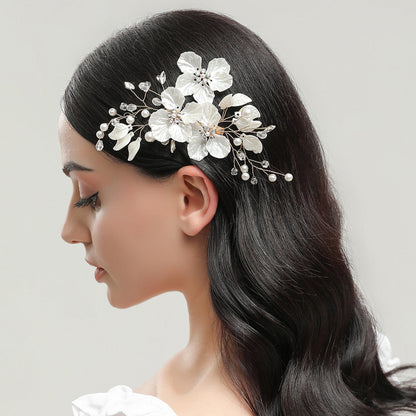 Bridal Pearl and Crystal Hair Clip with Shell Petals