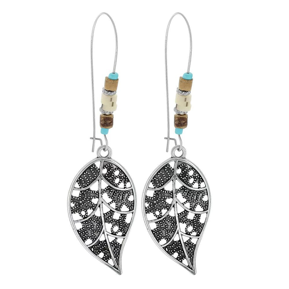 Turquoise Tassel Earrings with Geometric Metal Design