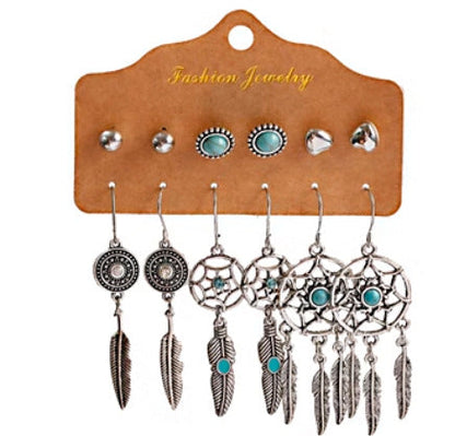 Bohemian Long Leaf Feather Earrings Set