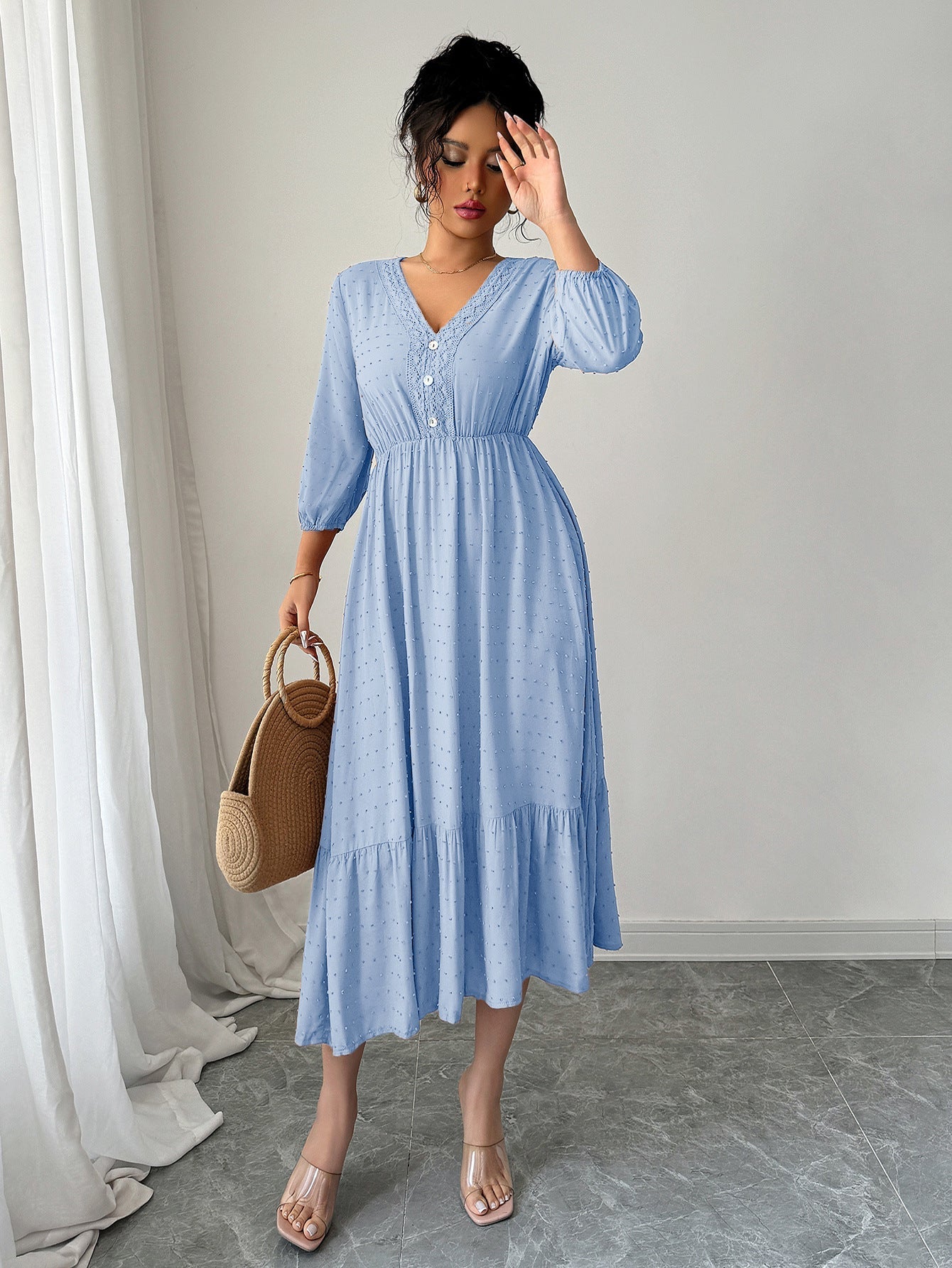 Elegant A-Line Maxi Dress Soft Knit Fabric Casual Outfit