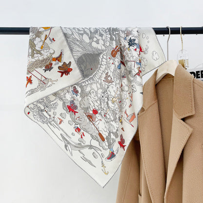 Double Sided Print Soft Square Silk Scarf