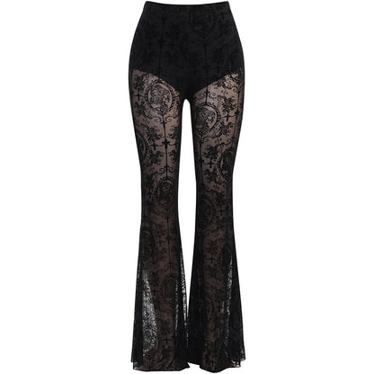 Summer Casual High-Waisted Flared Pants with Lace Detail