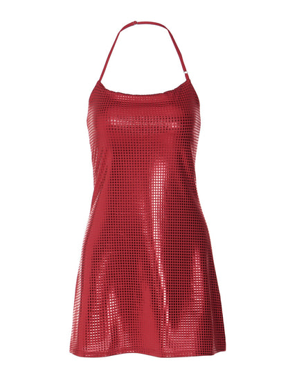 Halter Neck Short Dress with Reflective Design for Night Out