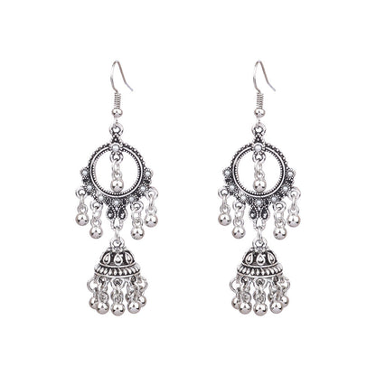Vintage Tribal Silver Earrings with Beads and Tassels
