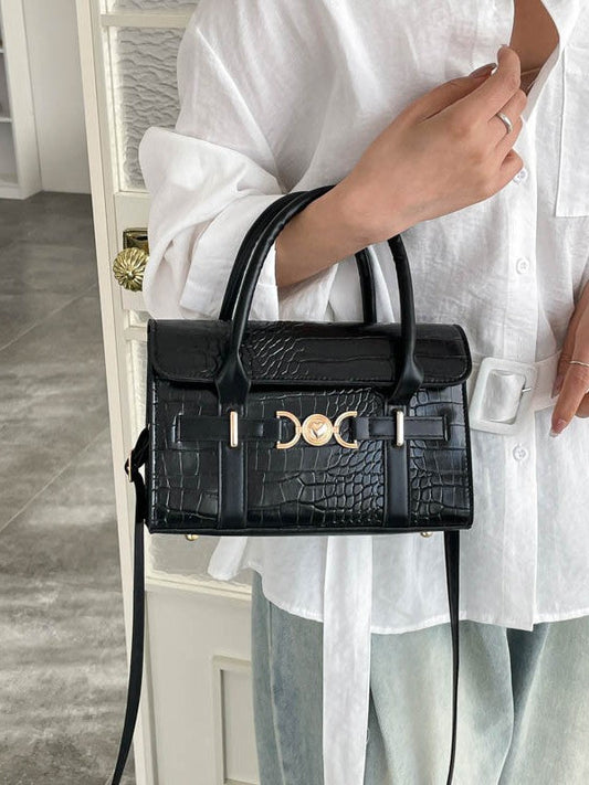 Retro Croc-Embossed Shoulder Bag Stylish Casual Tote