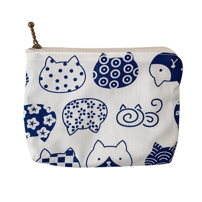 Mini Cartoon Zipper Wallet for Women Cute Floral Fabric Purse