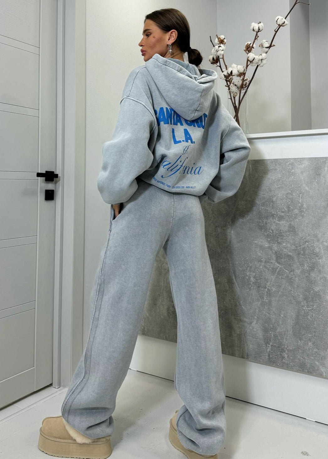 Oversized Cotton Hoodie And Wide Leg Sweatpants Set