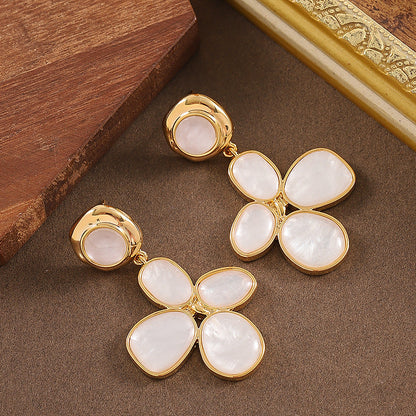 Elegant Audrey Style Four-Leaf Clover Resin Earrings With 18K Gold Plating