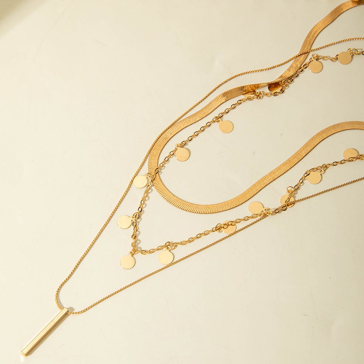 Geometric Layered Necklace With Tassel Pendant For Women