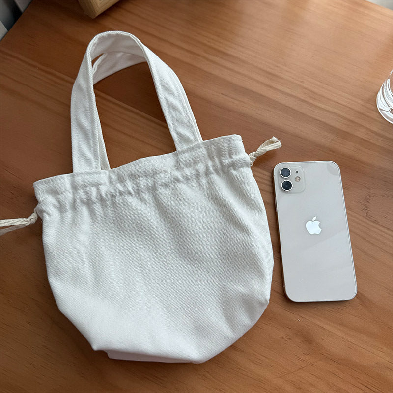 White Canvas Tote Bag Casual Chic Drawstring Shoulder Bag