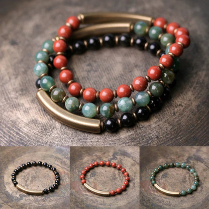 Red Blue Stone Beads Multi-Layer Bracelet Couple Original Retro Ethnic Style Bracelet Women'S Literary And Male Jewelry