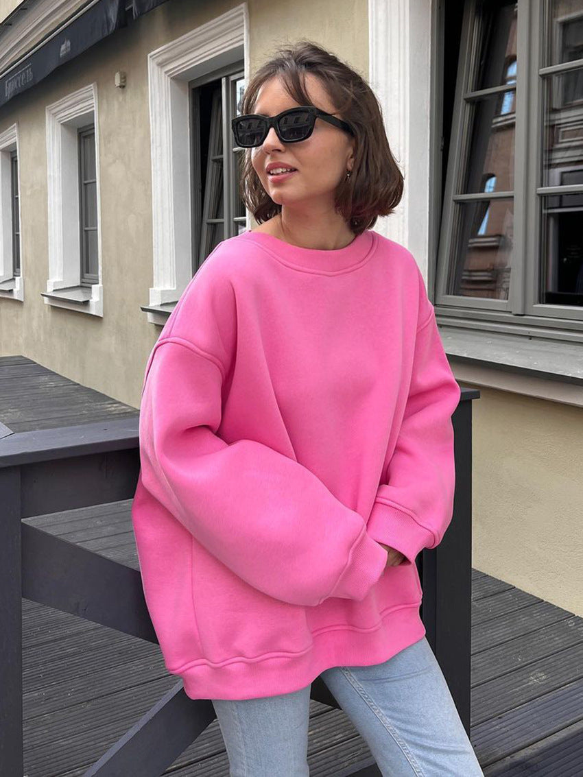 Oversized Solid Color Pullover Sweatshirt for Women