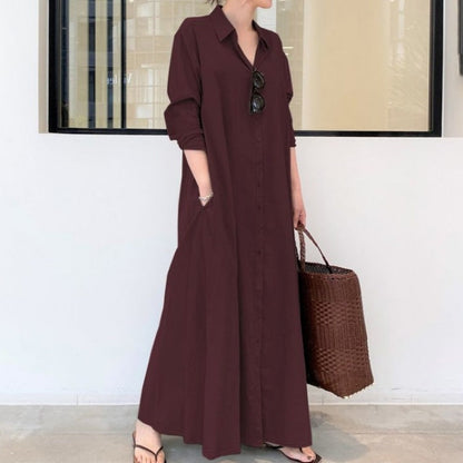 New Solid Color Simple Loose Casual Long Shirt Dress