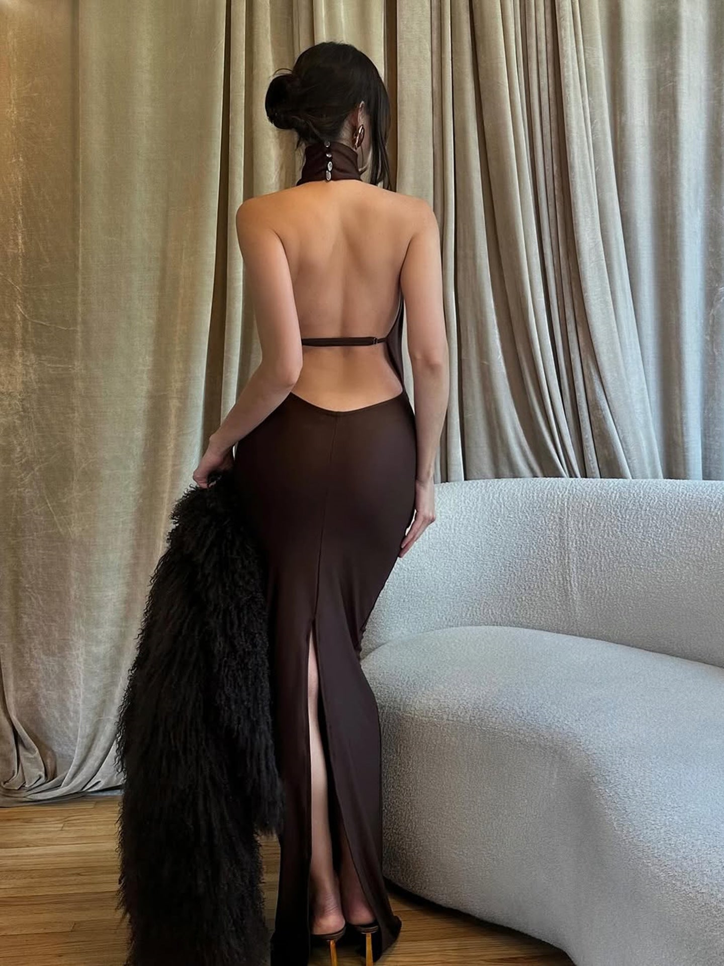 Backless Hollow Out Bodycon Dress Elegant Party Wear