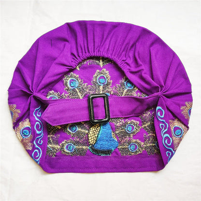 National Style Embroidered Thin Cotton And Linen Hat Women'S Hat Peacock Embroidered Hat Tie Scarf Hat