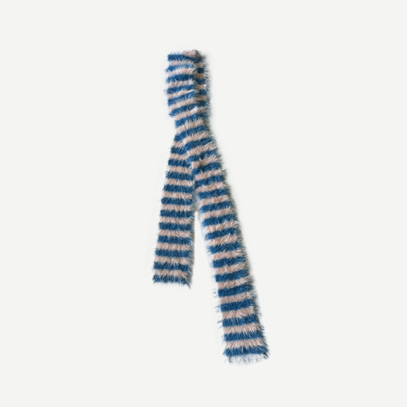 Knitted Striped Scarf Soft Faux Mink for Women