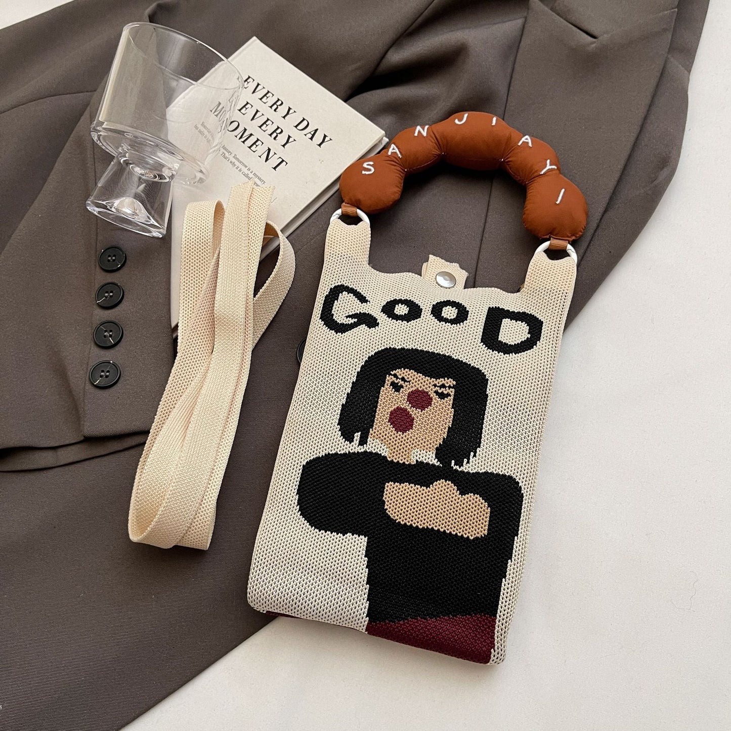 Trendy Knitted Crossbody Phone Bag Cute Cartoon Design