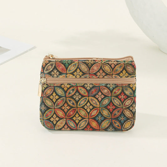 Retro Print Double-Layer Coin Purse Wallet