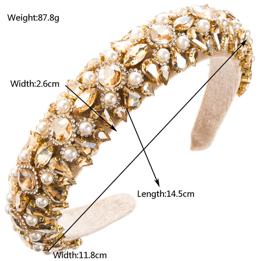 Vintage Baroque Style Velvet Headband for Women with Rhinestones and Pearls