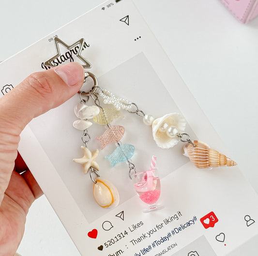 Cute Beaded Seashell Tassel Keychain Bag Charm