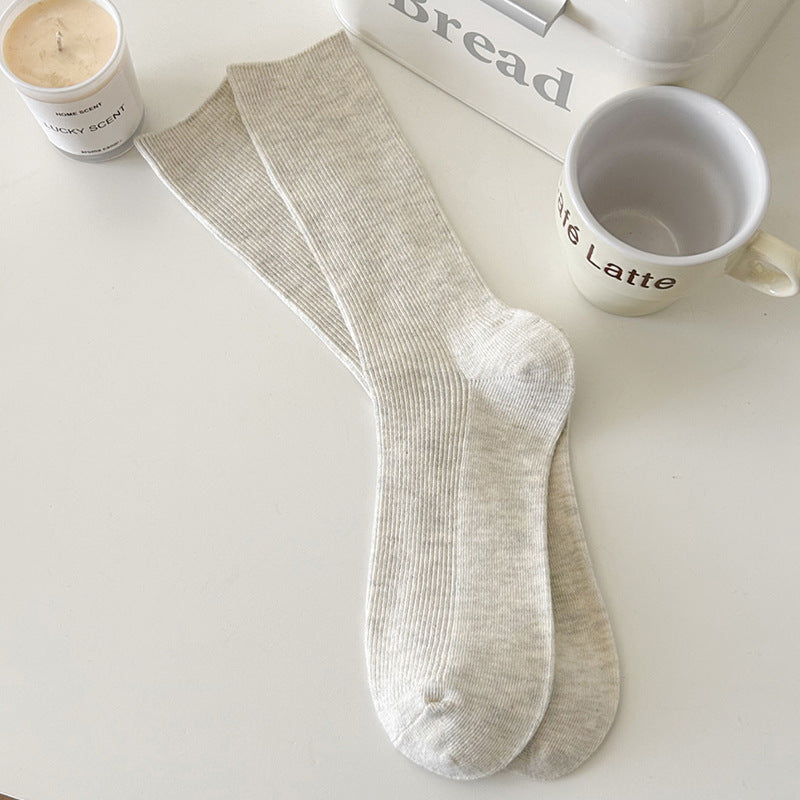 Solid Color Ribbed Simple Socks