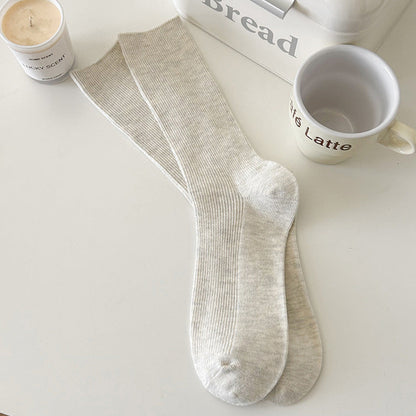 Solid Color Ribbed Simple Socks