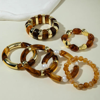 Exaggerated Acrylic Bead Bracelet Set Colorful Retro Jewelry