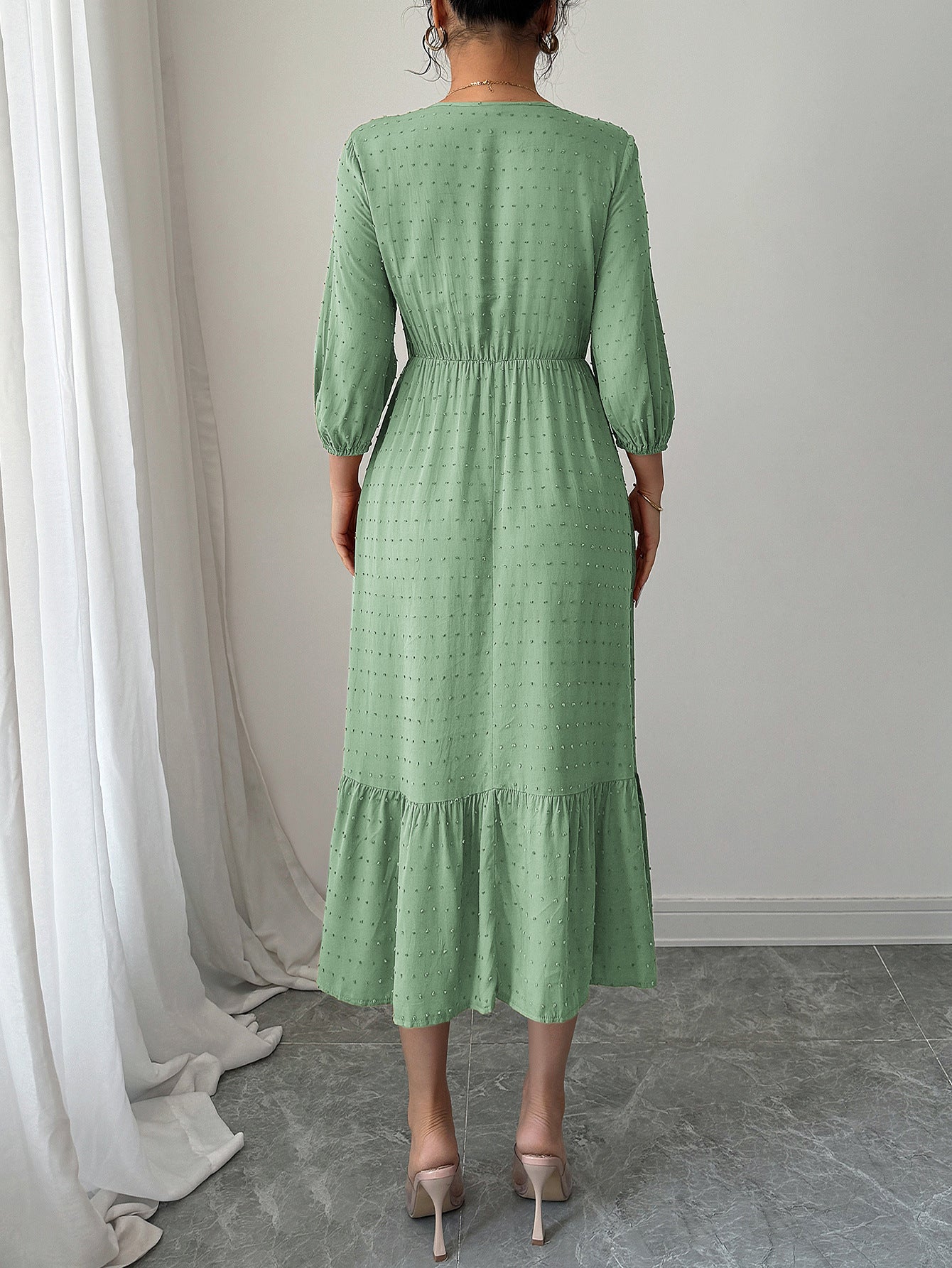 Elegant A-Line Maxi Dress Soft Knit Fabric Casual Outfit