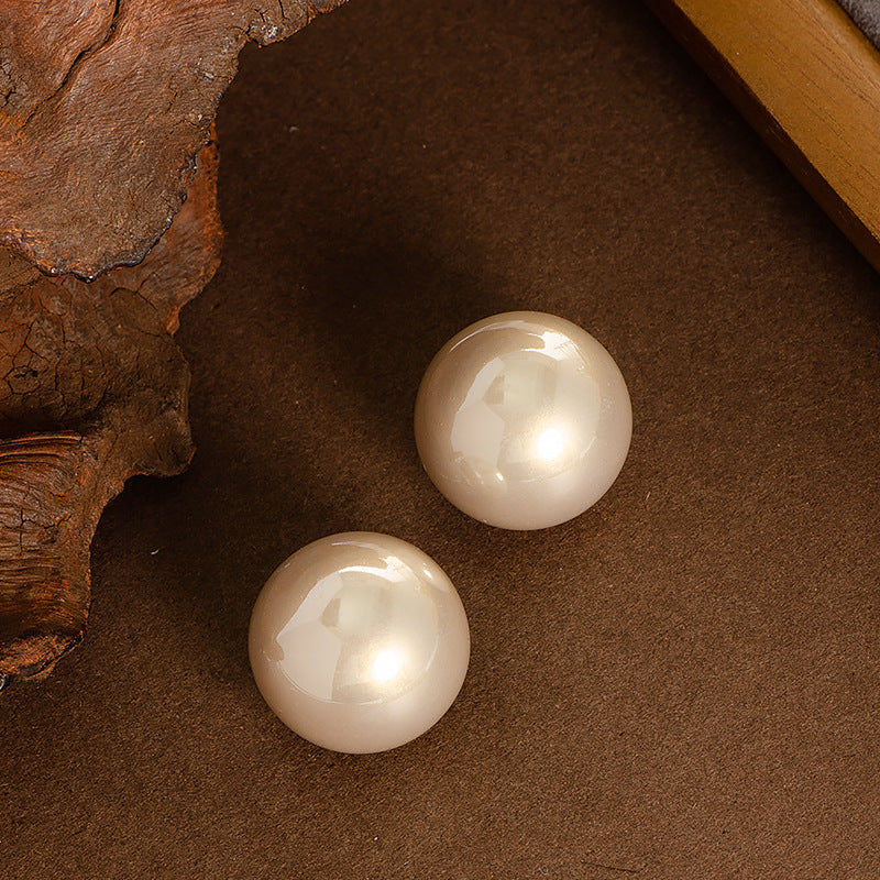 Statement Pearl Stud Earrings Elegant Geometric Design Alloy 925 Silver