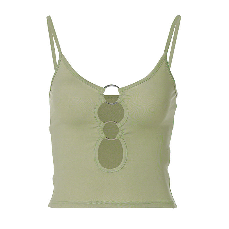 Trendy Hollow Out Crop Top with Adjustable Straps