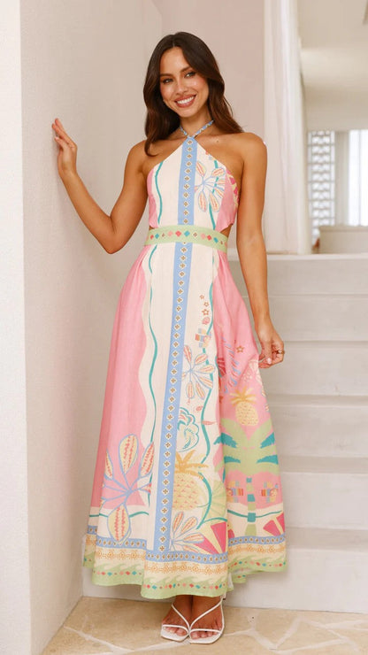 Sexy Backless Long Maxi Dress with Tie Neck