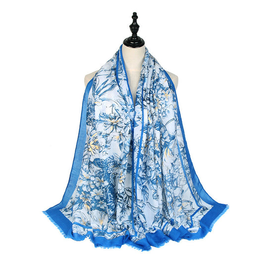 Autumn And Winter New Satin Printing Spring Orchid Autumn Chrysanthemum Outdoor Ladies Warm Shawl Scarf