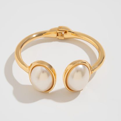 Asymmetrical Pearl Wrinkle Bracelet Alloy Jewelry Set
