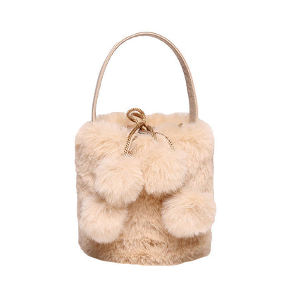 Trendy Plush Handbag Chic Soft Bucket Bag