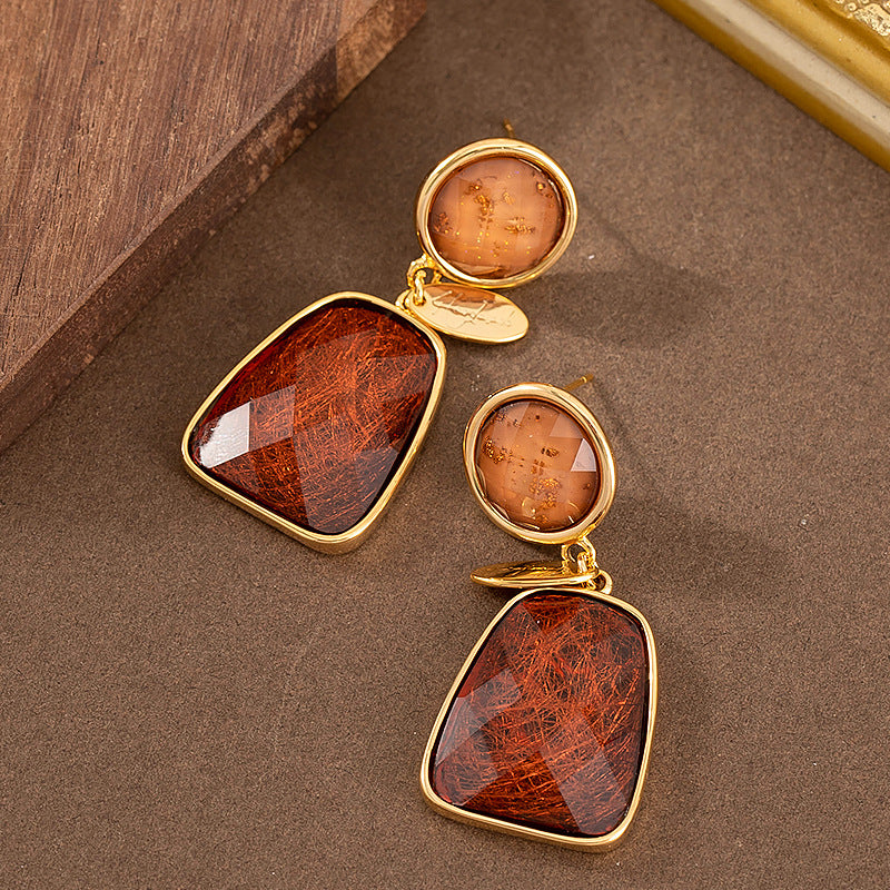 Chic Geometric Resin Drop Earrings With Silver Needle