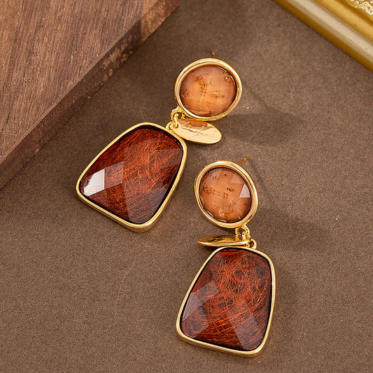 Chic Geometric Resin Drop Earrings With Silver Needle
