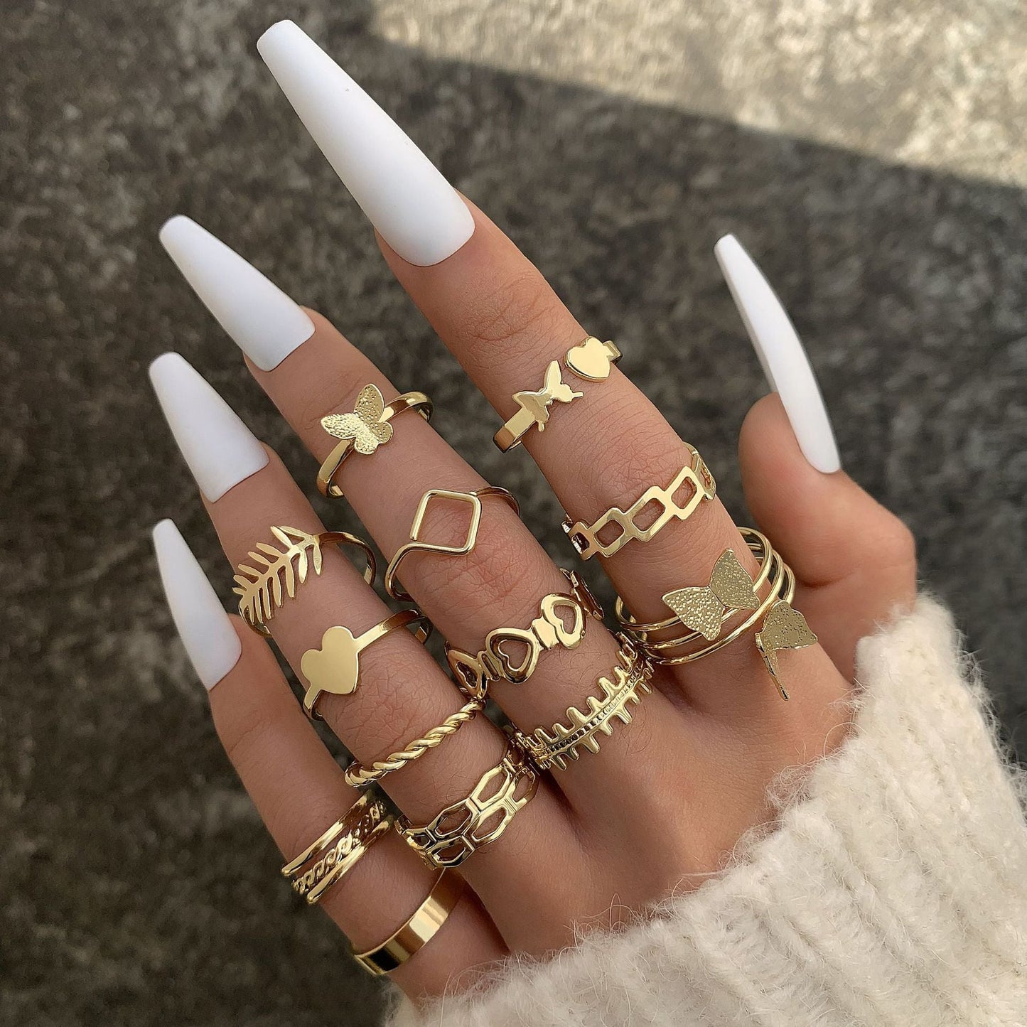Fashionable Geometric Butterfly Open-Ended Adjustable Rings Set