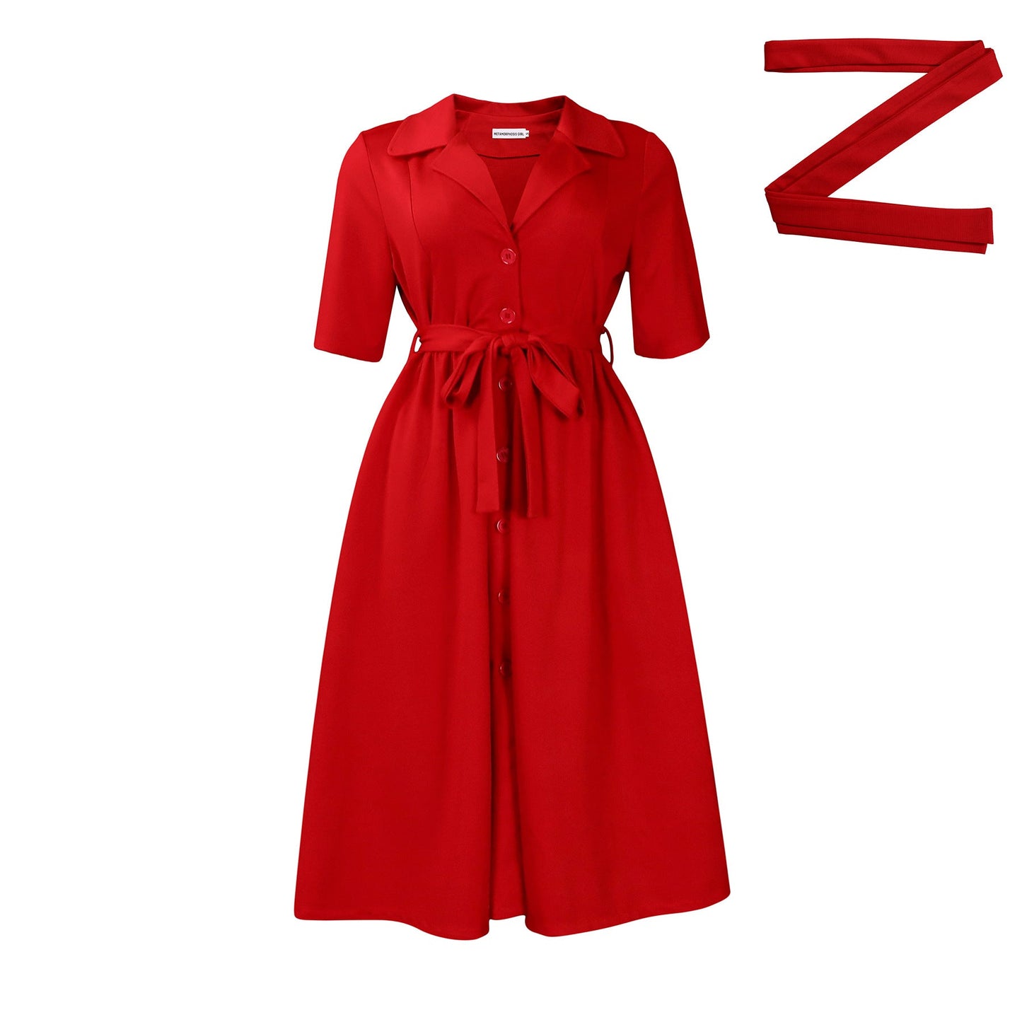 Stylish Casual Solid Color Belted A-Line Dress