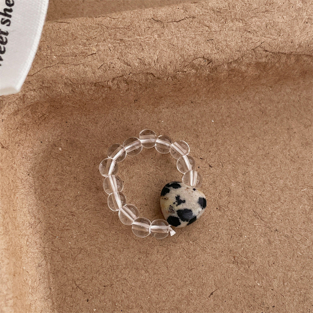 Transparent Raw Stone Heart Beaded Ring